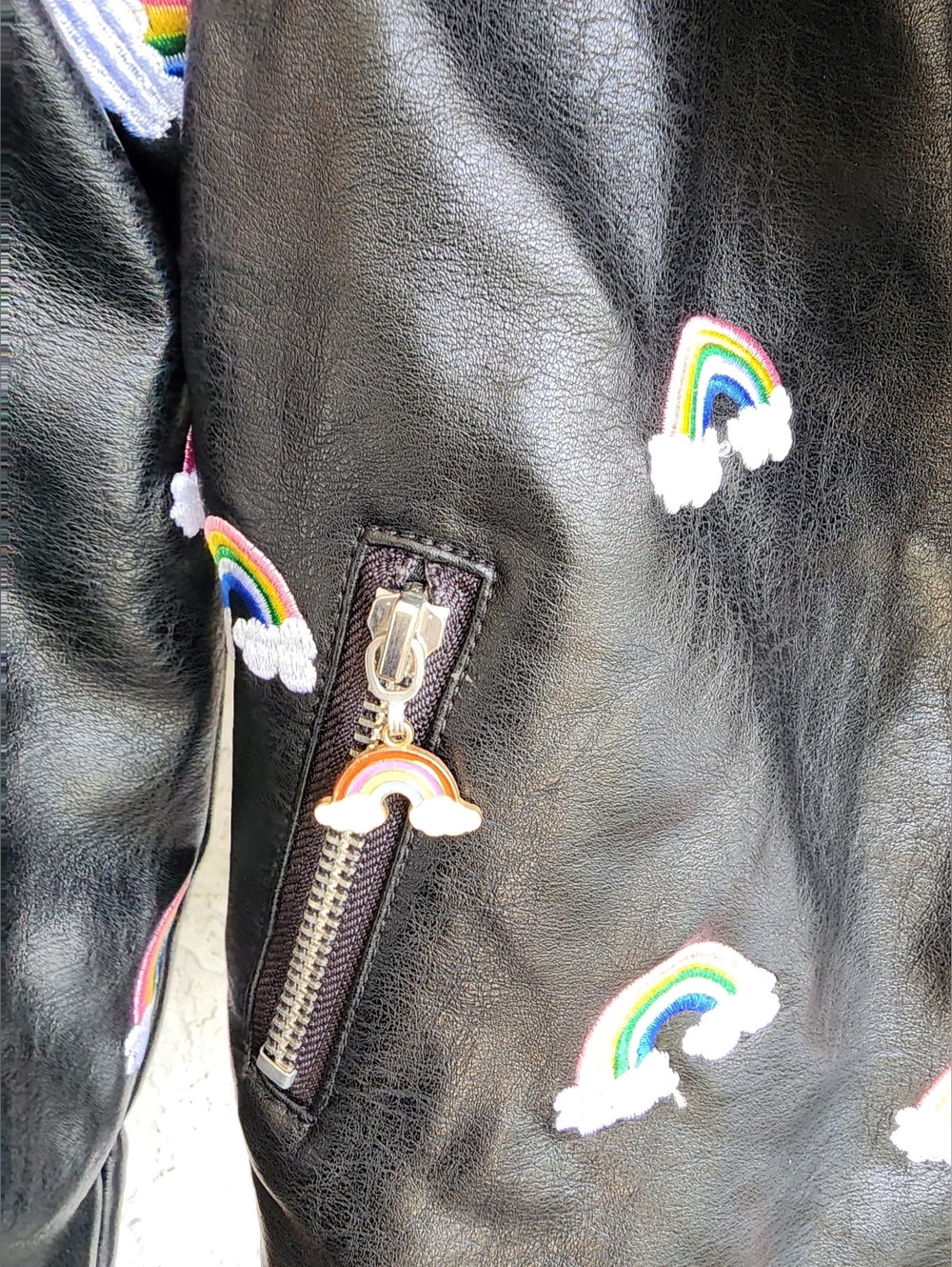 Lola The Boys Girls' Black Rainbow Embroidered Moto Jacket B12 - Picture 6 of 9